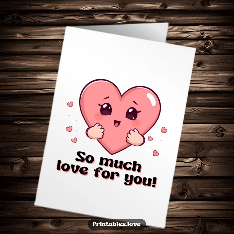 Funny Free Printable Congratulations Card: A heart with small hands holding more hearts, eyes wide with surprise.