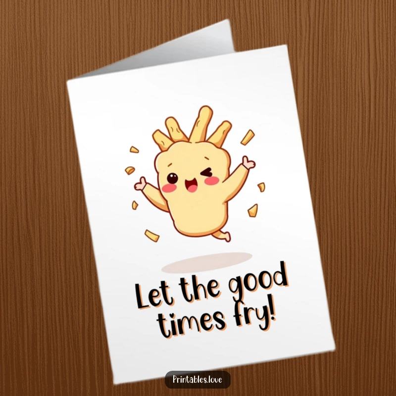 Funny Free Printable Congratulations Card: A Tempura Character Dancing with Flailing Crispy Bits in Celebration