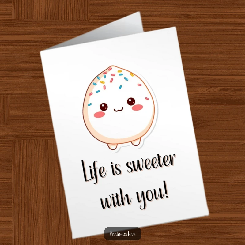 Funny Free Printable Congratulations Card: A Happy Mochi Character Covered in Sprinkles, Celebrating Achievement