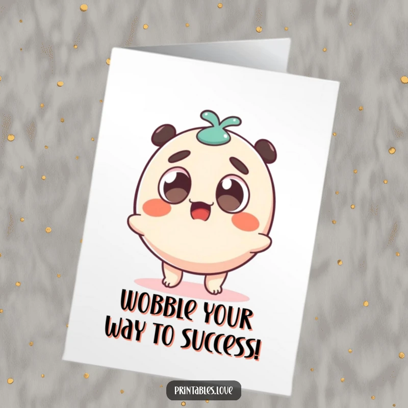Funny Free Printable Congratulations Card: Excited Dango Character Wobbling Happily to Celebrate Success