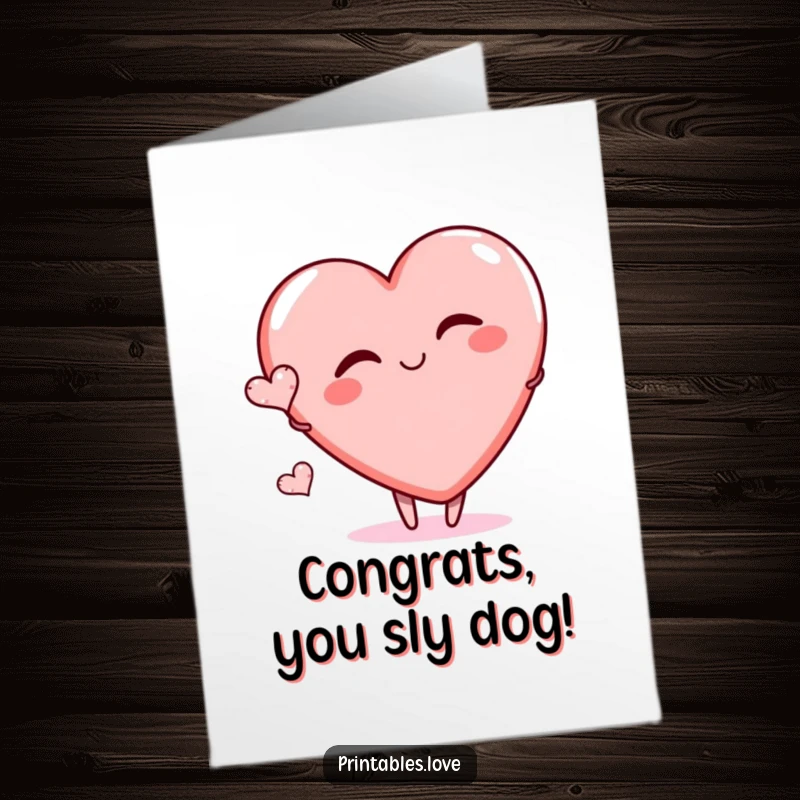 Funny Free Printable Winking Heart Congratulations Card: Large heart winks playfully, acknowledging success with a tiny heart friend.
