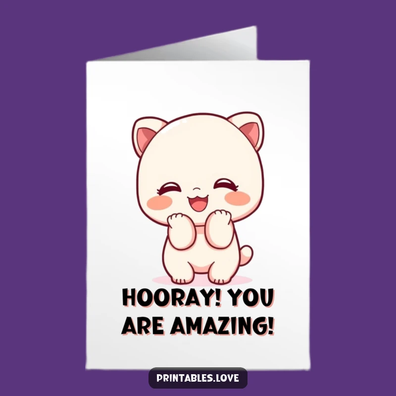 Free Printable Kawaii Congrats Card: Adorable Bowing Smile Funny Downloadable Gift