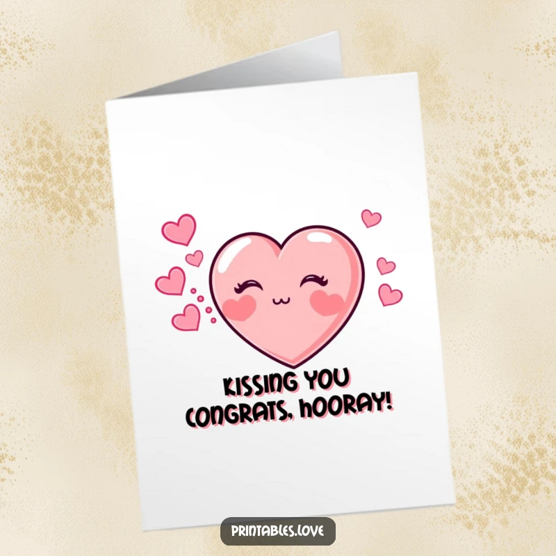 Funny Free Printable Congratulations Card: A heart with rosy cheeks blowing a kiss, showering congratulations with hearts.