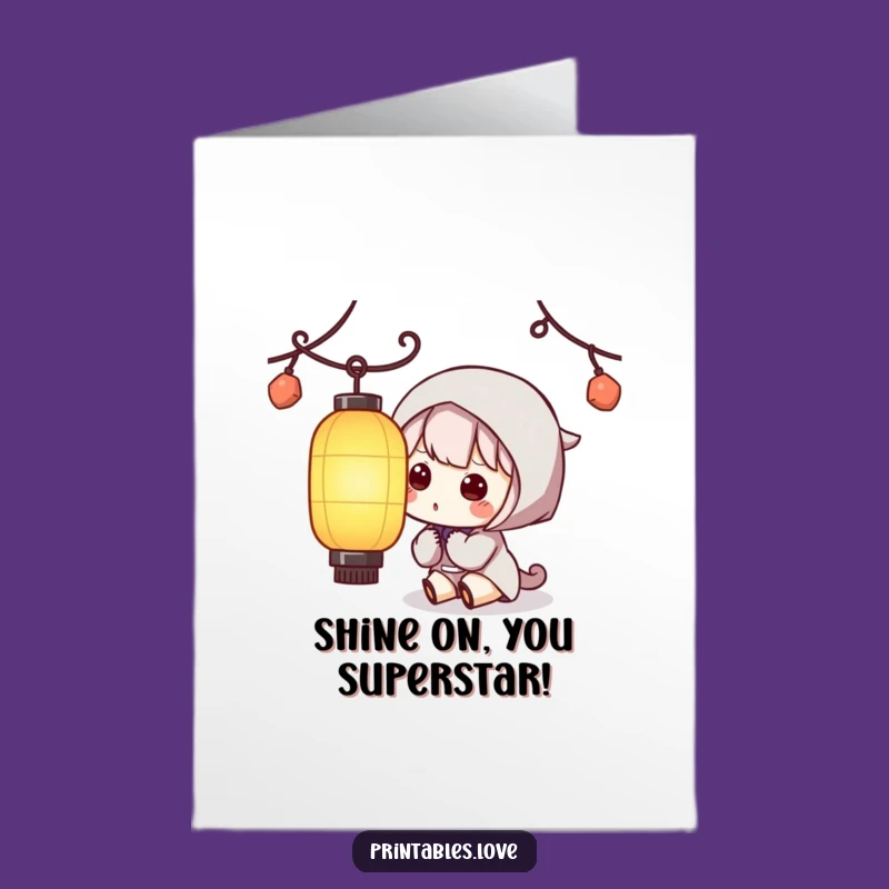 Free Printable Kawaii Lantern Card - Celebrate with Gentle Curiosity!