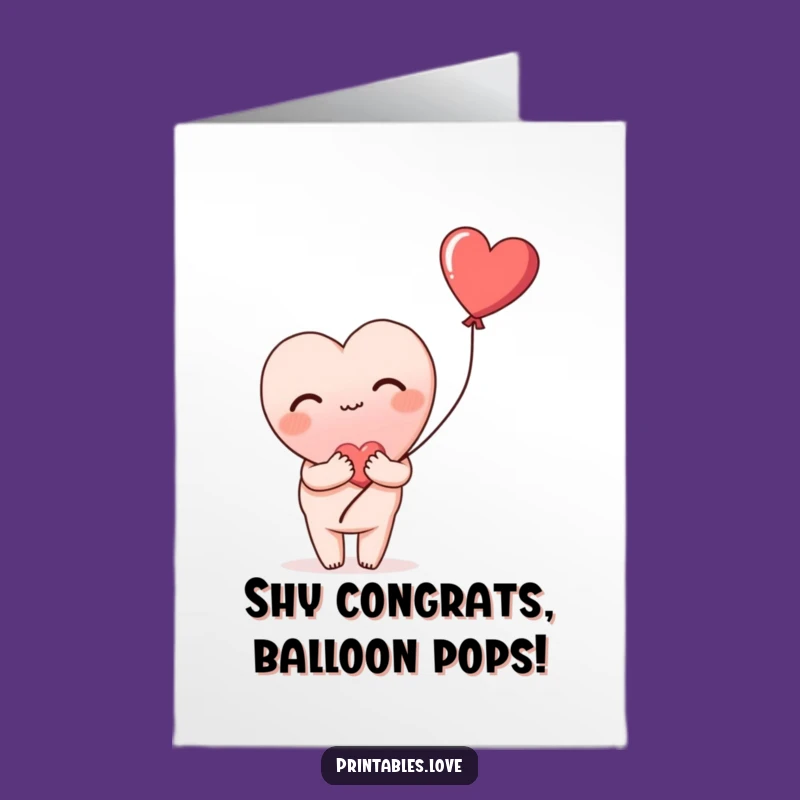 Free Printable Shy Heart Congrats Card: Blushing Balloon, Sweet Downloadable Gift