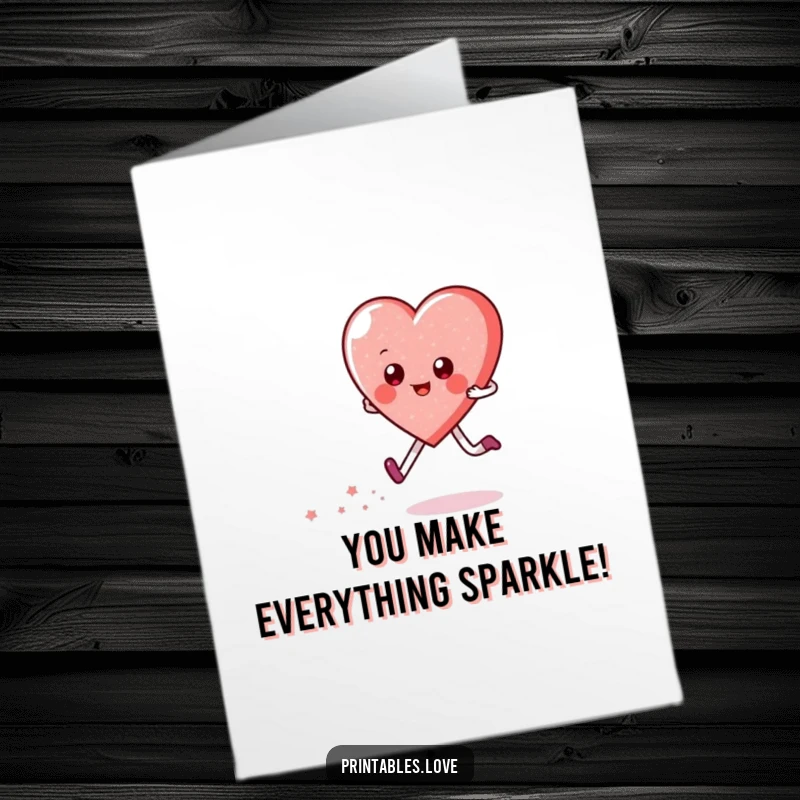 Funny Free Printable Congratulations Card: A cheerful heart character skipping along, trailing subtle, pretty sparkles.
