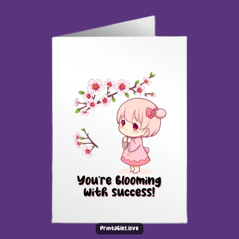 Free Printable Congrats Card: Kawaii Blossom Admirer, Elegant DIY Downloadable Gift