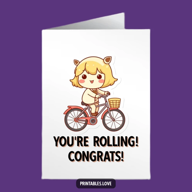 Wheely Good Free Printable Congrats Card: Kawaii Rider, Cheerful Downloadable Gift