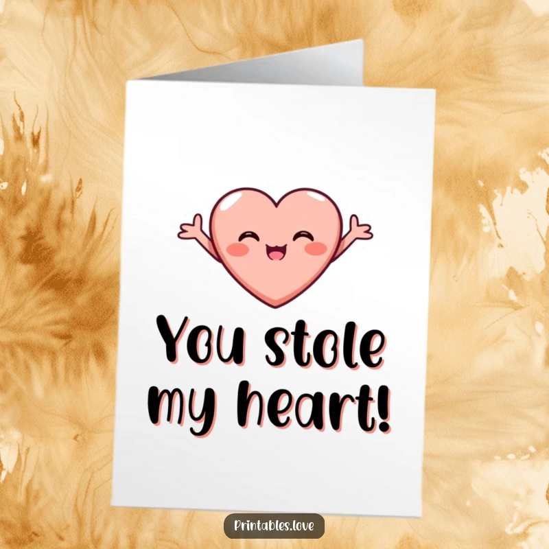 Free Printable Congratulations Card: A small, ecstatically happy heart with arms outstretched, glowing with joy.