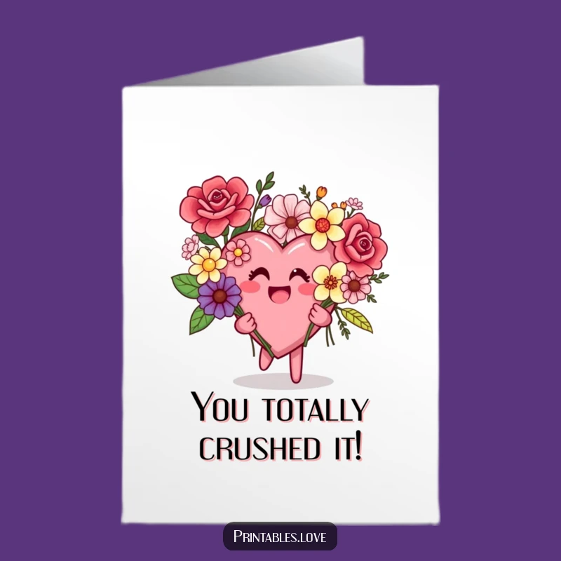Free Printable Congratulations Card: Quirky Flowers Heart Character - Humorous Downloadable Gift!