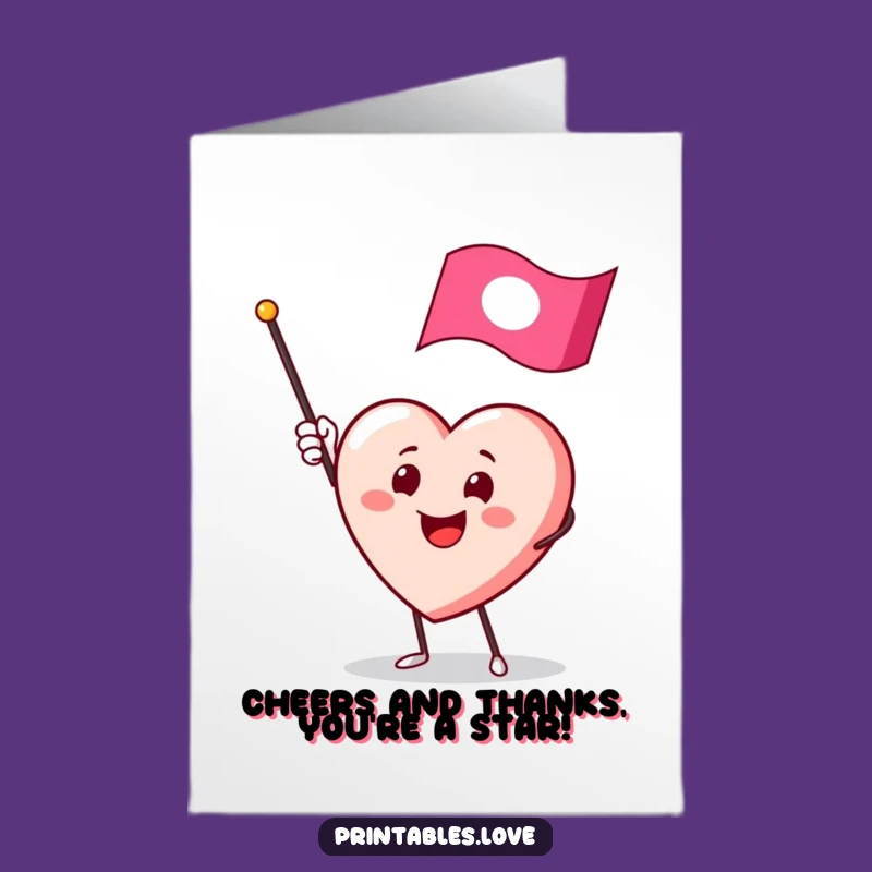 Free Printable Thank You Card: Waving Heart Flag - Funny Downloadable Gift!