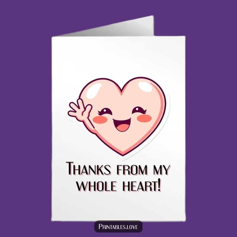 Free Printable Grinning Heart Thank You Card: Excited Hello, Gratitude Downloadable Gift