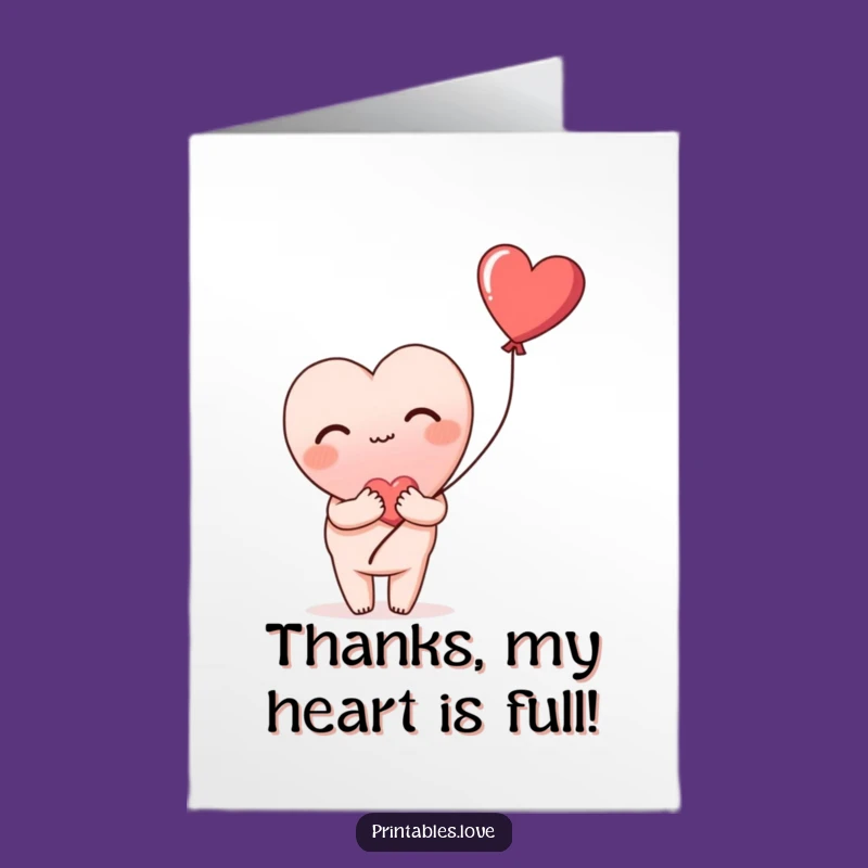 Free Printable Shy Heart Thank You Card: Blushing Balloon, Sweet Downloadable Gift