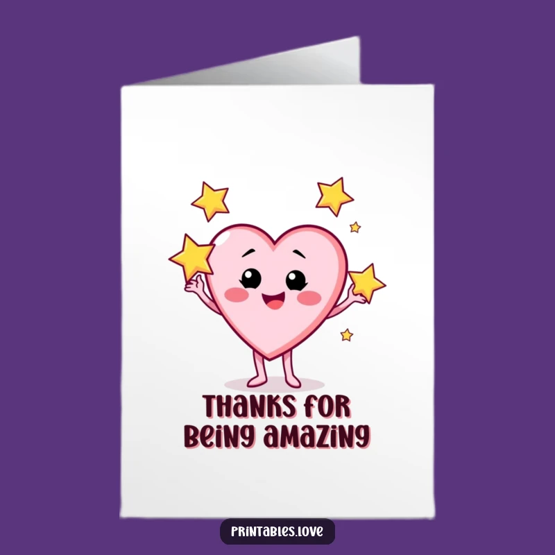 Free Printable Thank You Card: Juggling Heart Stars Downloadable Gratitude