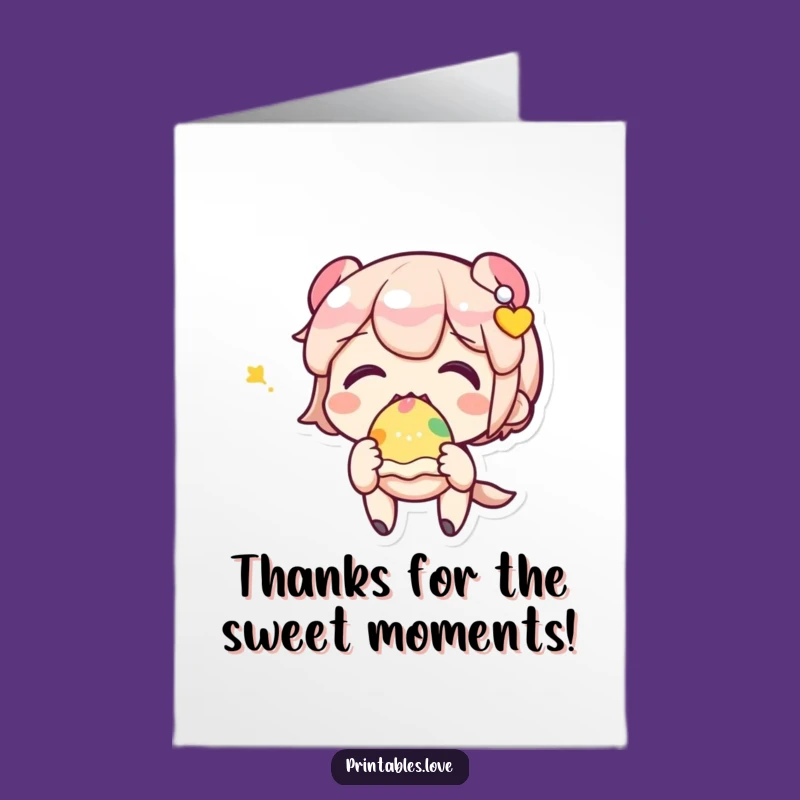 Free Printable Thank You Card: Kawaii Character Loves Sweets!