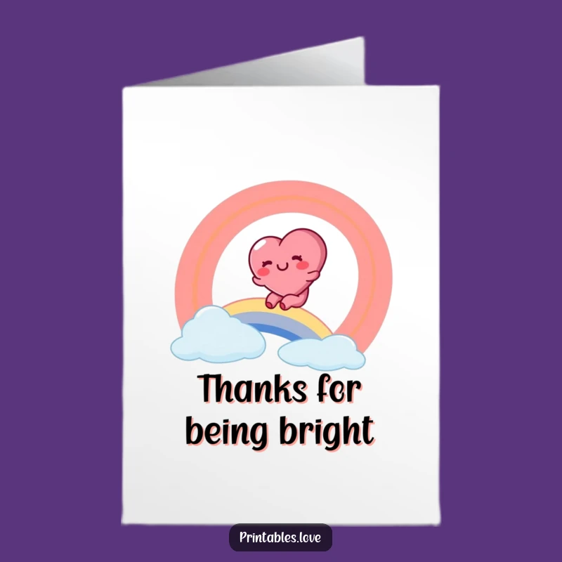 Free Printable Thank You Card: Rainbow Heart Slide Downloadable Gratitude