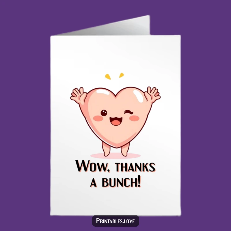 Free Printable Thank You Card: Surprised Heart, Funny Downloadable Expression of Gratitude
