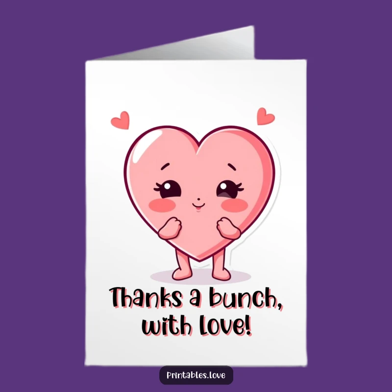 Free Printable Thank You Card: Sweet Heart Character Kissing Downloadable Gift