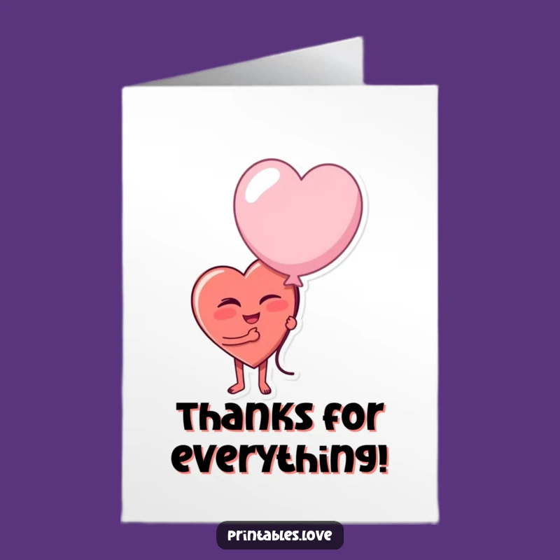 Free Printable Thank You Card: Winking Heart Balloon, Funny Gift