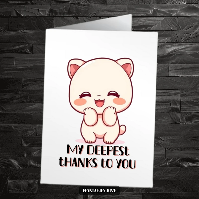 Funny Free Printable Thank You Card: Adorable Kawaii character bowing deeply with a wide, genuine smile.