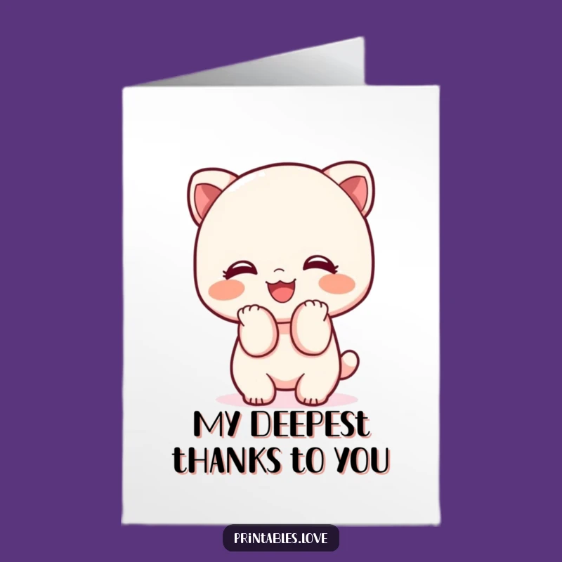 Free Printable Kawaii Thank You Card: Adorable Bowing Smile Funny Downloadable Gift