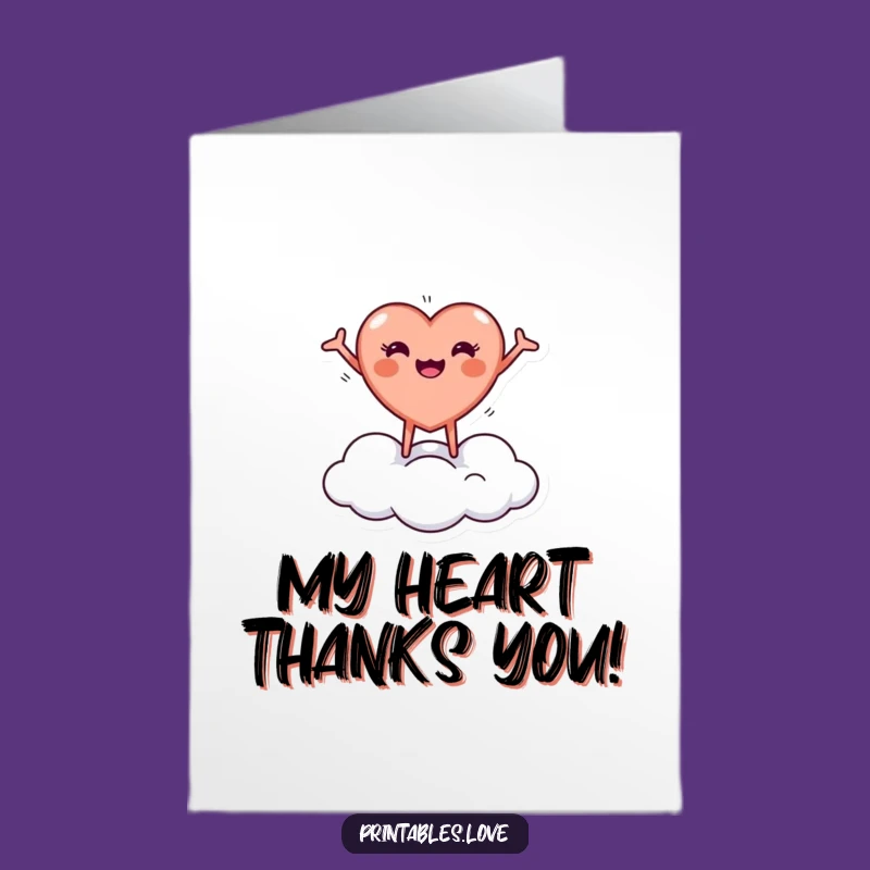 Free Printable Thank You Card: Joyful Heart on Cloud! Unique Downloadable Gift.