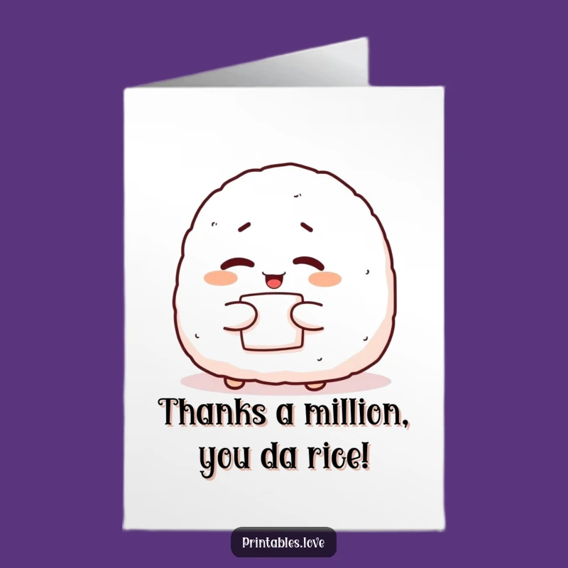 Onigiri Thank You Card: Free Printable Downloadable Greeting for a Smirking Appreciation