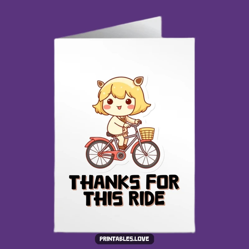 Sweet Free Printable Thank You Card: Kawaii Cyclist, Grateful Downloadable Gift