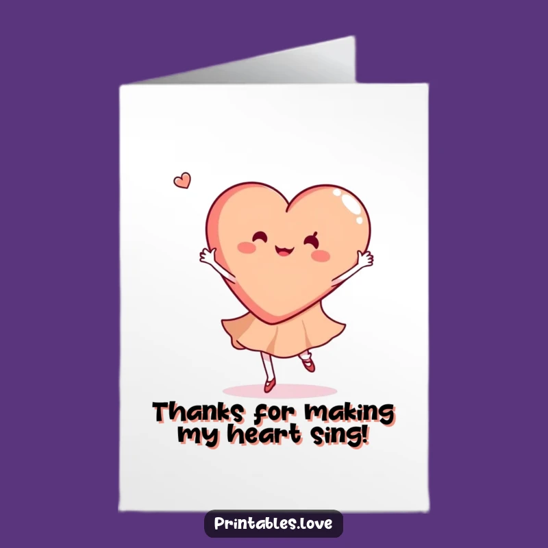 Free Printable Dancing Heart Thank You Card: Joyful Twirl, Gratitude Downloadable Gift