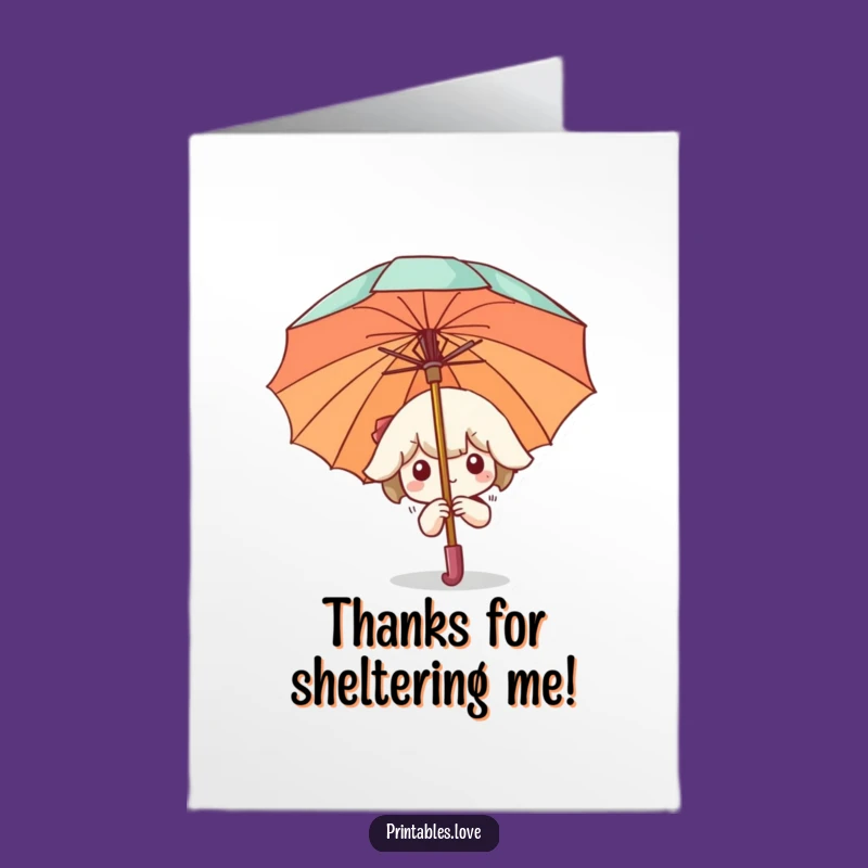 Free Printable Thank You Card: Kawaii Umbrella Peek - Funny Surprise Downloadable!