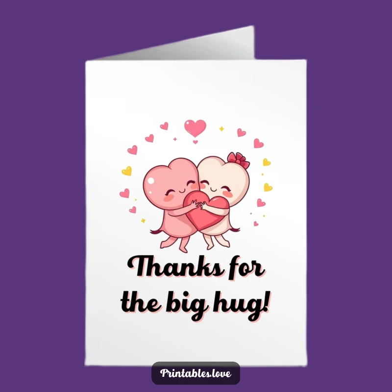 Free Printable Hugging Hearts Thank You Card: Sparkling Downloadable Gift of Appreciation