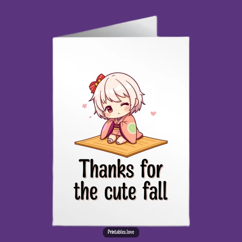 Free Printable Thank You Card: Kawaii Kimono Tripping Funny Downloadable Gift