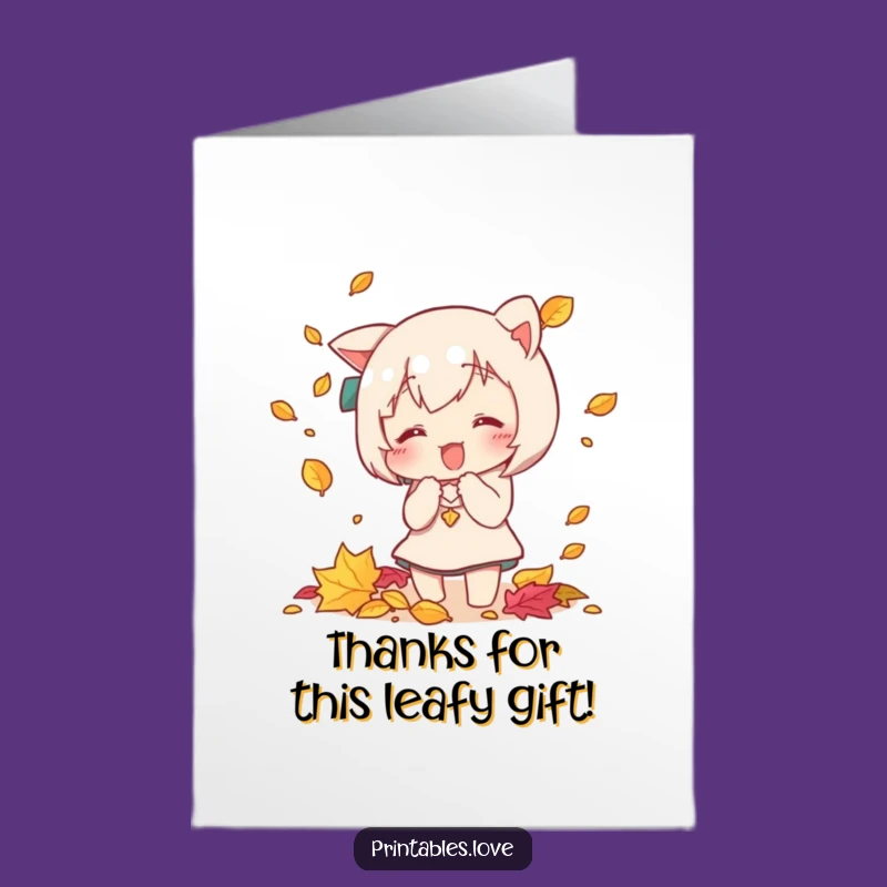 Free Printable Thank You Card: Kawaii Leaf Catcher, Heartfelt DIY Downloadable Gift