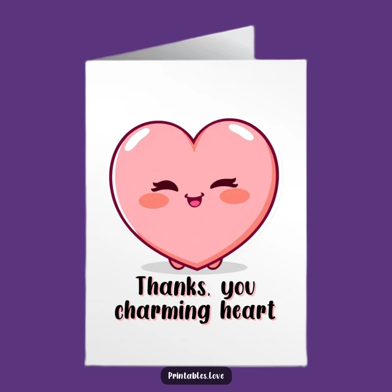Free Printable Thank You Card: Winking Heart - Express Gratitude with a Playful Wink