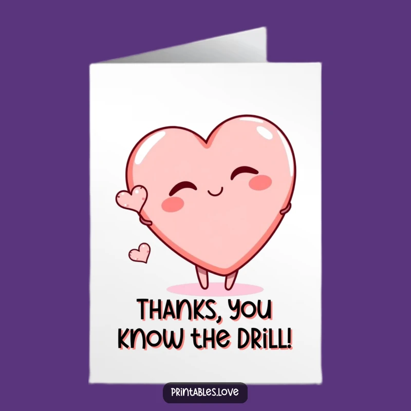 Free Printable Winking Heart Thank You Card: Playful Downloadable Gift for Gratitude