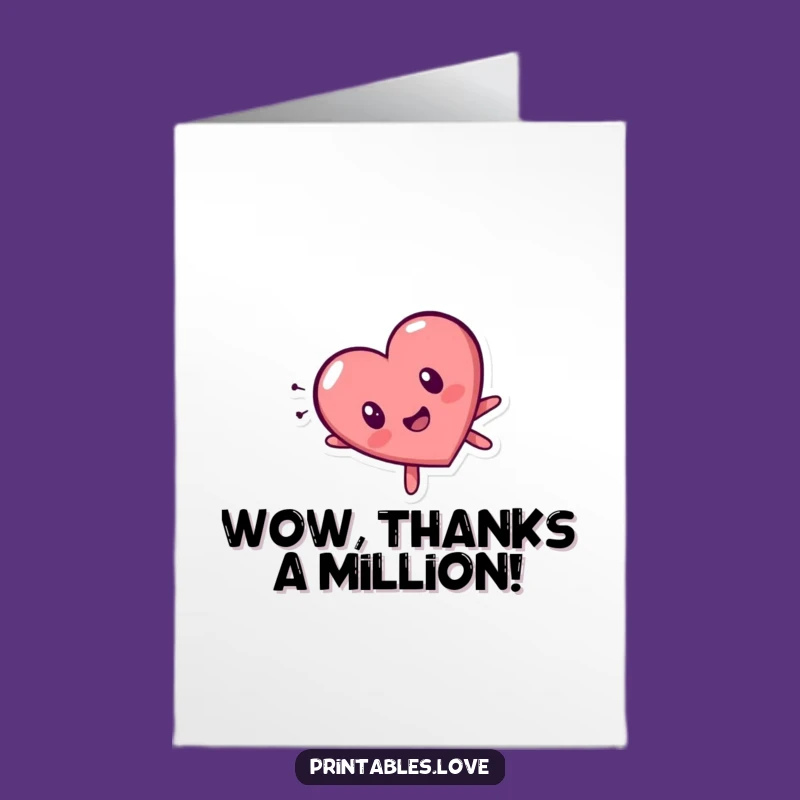 Free Printable Thank You Card: Surprised Heart Character Tumbles Downloadable Gift