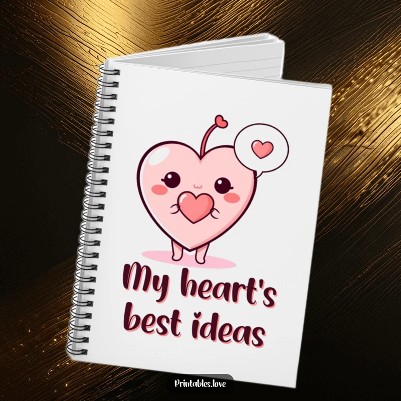Funny heart notebook, a cute cartoon heart character with a speech bubble containing a small heart, for writing love notes.