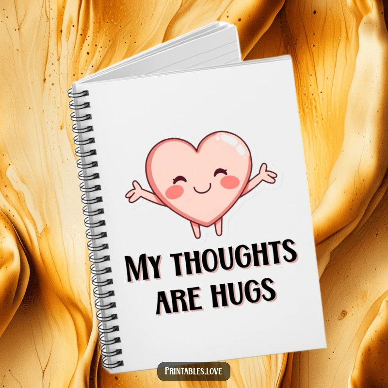 Funny notebook with a charming heart character offering a comforting hug, perfect for journaling, planning, and creative writing.