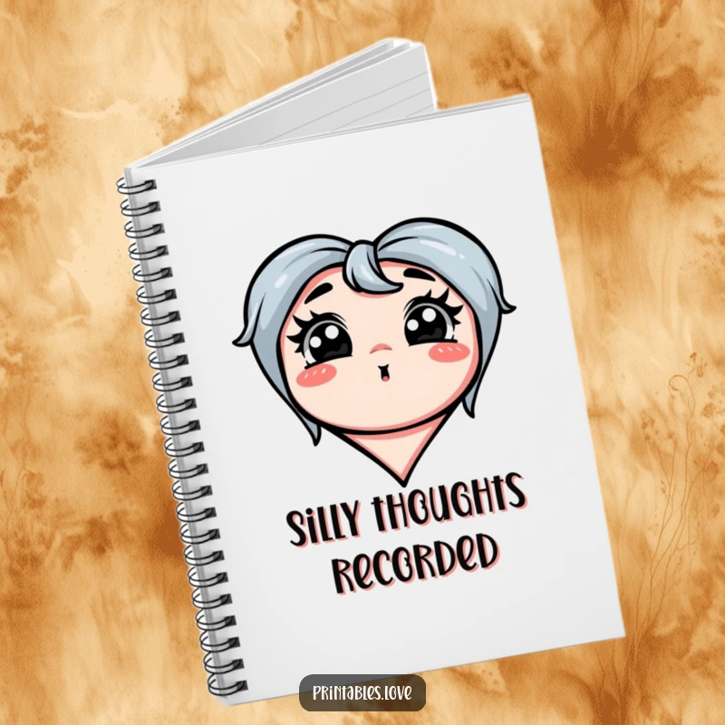 Funny notebook with a heart making an exaggerated silly face, perfect for jotting down funny thoughts cheerfully.