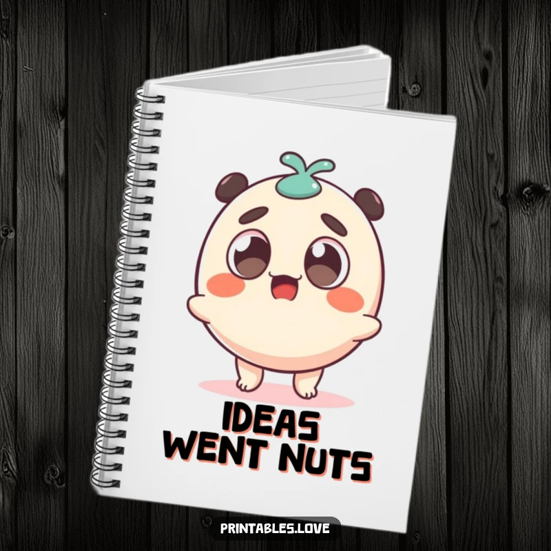 Funny surprised dango character, eyes wide and body wobbling, on the cover of a notebook for jotting ideas.