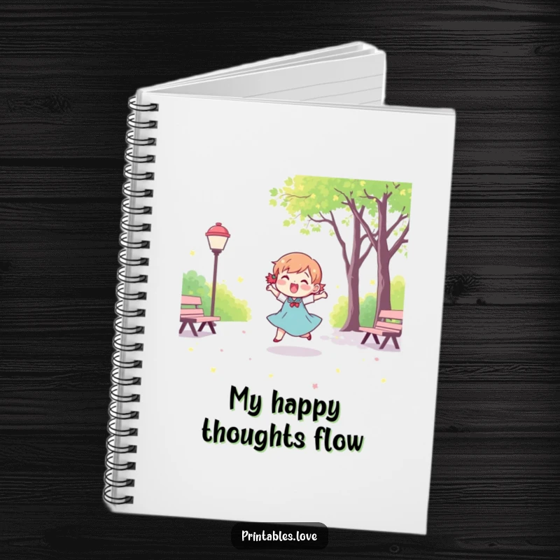 Funny Kawaii Dancing Character Notebook: A blank notebook with a cute, happy character joyfully dancing in a park on the cover.