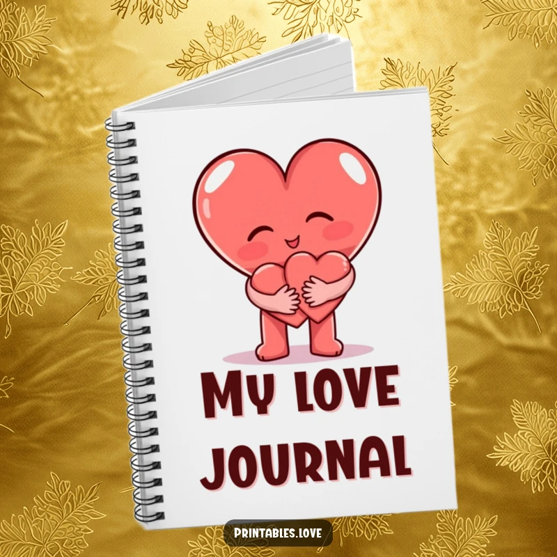 Funny Notebook cover featuring a large heart embracing a smaller heart, ideal for notes and creative writing.