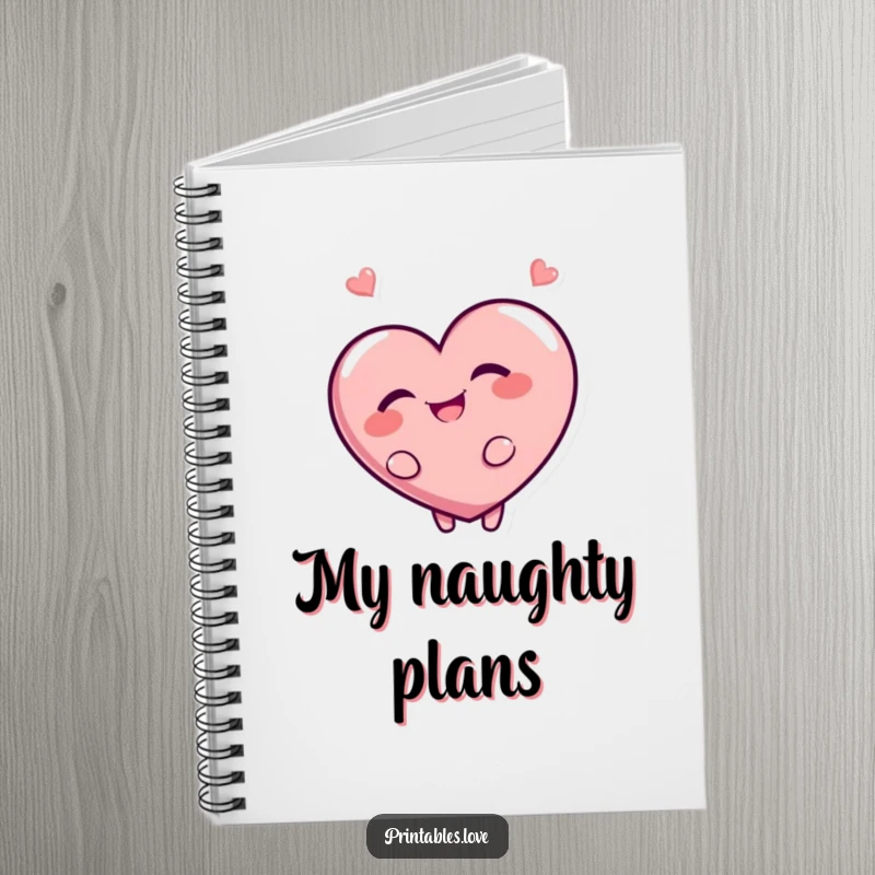 Funny notebook cover with a giggling heart character looking back with a mischievous grin. Humorous and practical for writing.