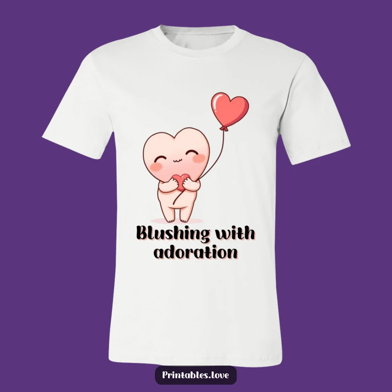 Funny Blushing Heart T-Shirt: Shy Love & Balloon, Great Gift!