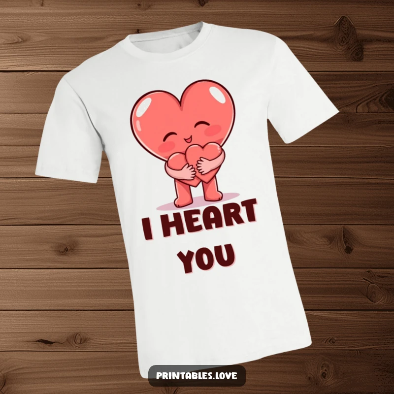 Funny T-Shirt with a large heart character hugging a small heart character, symbolizing love and warmth in a cute design.