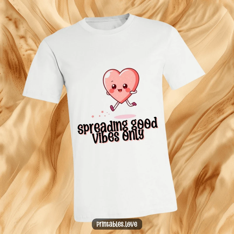 Funny t-shirt featuring a happy heart character skipping, creating a magical trail of sparkles. Wearable joy and positivity.
