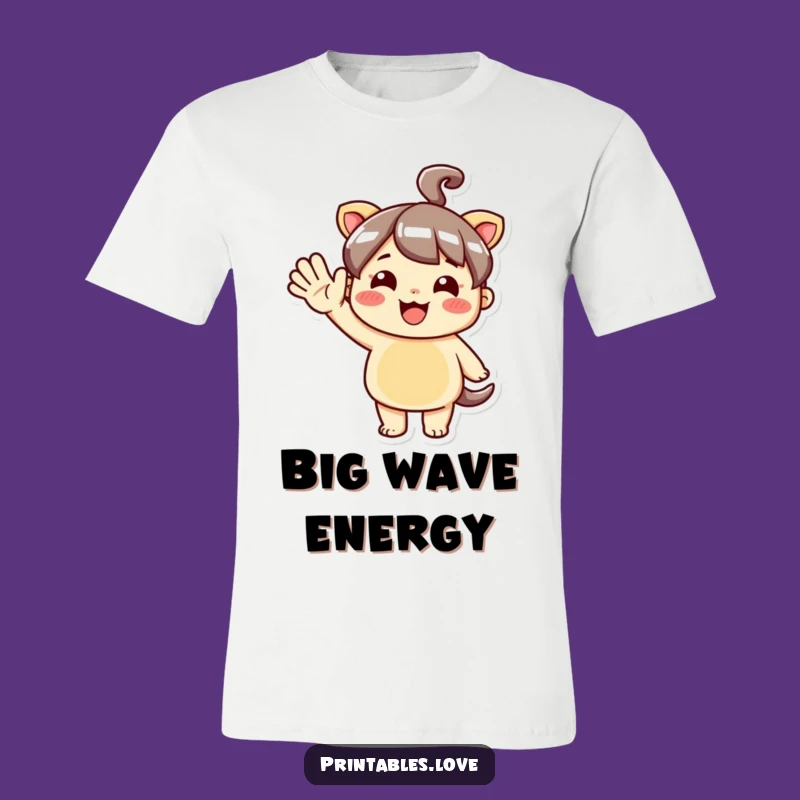 Funny Kawaii Wave T-Shirt: Enthusiastic Character Greeting Tee