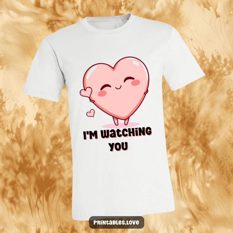 Funny t-shirt featuring a large heart character playfully winking, with a small heart nearby, expressing playful charm and flirtatious humor.