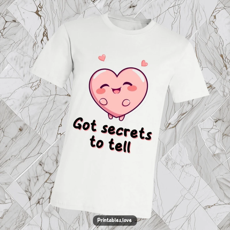 Funny t-shirt featuring a giggling heart character looking back with a mischievous grin. Playful and humorous apparel for all.
