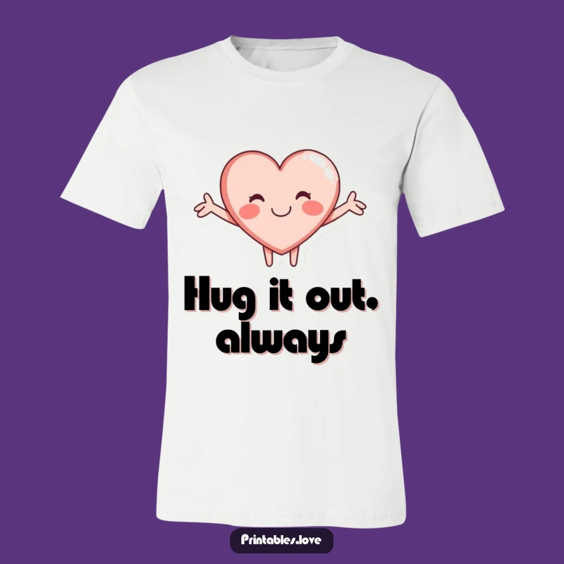 Funny Hugging Heart Character T-Shirt: Spread Love with this Comfy Tee